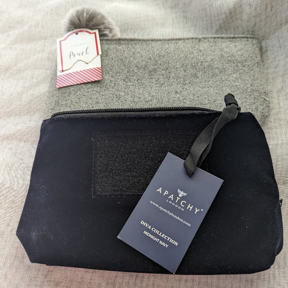 Apatchy Midnight Navy and Gray Pouch Makeup Accessories Travel Bags NWT